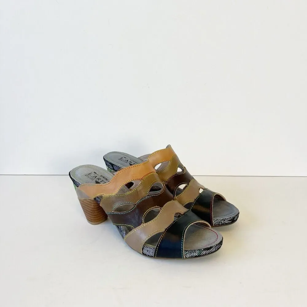 L’Artiste By Springstep Pita Leather Sandals Slip On Artsy Black Multi Sz 8.5/39 - Picture 4 of 14